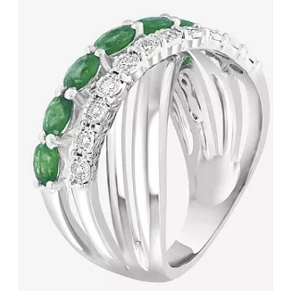 NEW! EMERALD & STERLING SILVER CROSSOVER RING BY EFFY/ $1,725 / SIZE 7 - Picture 3 of 4